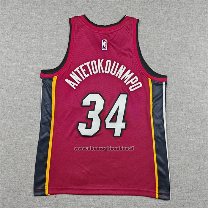 Maglia Bambino Miami Heat Giannis Antetokounmpo No 34 Statement 2025-26 Rosso